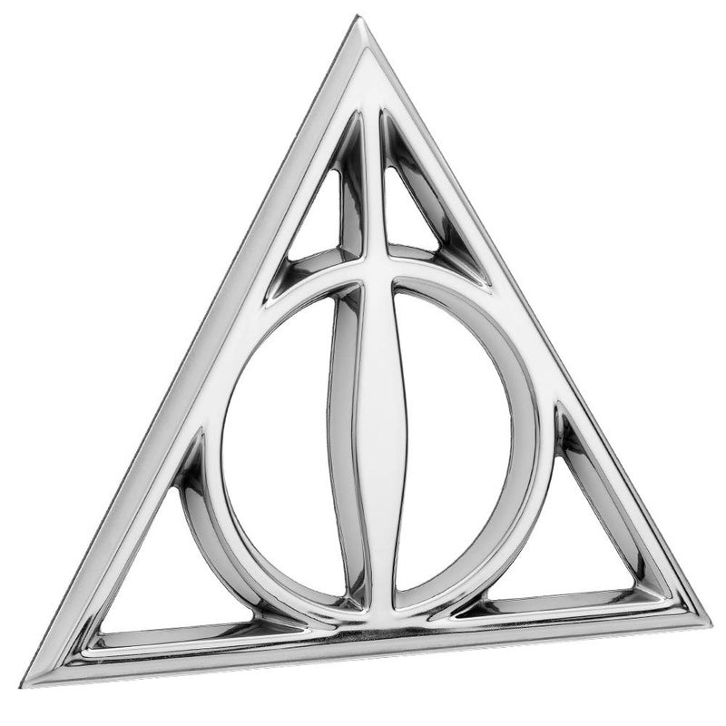 Fan Emblems Deathly Hallows Car Emblem - Harry Potter Symbol 3D Auto Badge - Color: Chrome - Size: 3.7 x 3.2 x 0.2 inches - Officially Licensed Wizarding World Car Accessories - Image 1